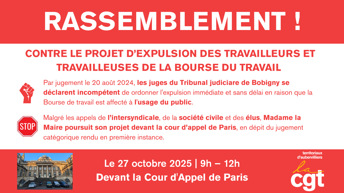 Le 27 octobre 2025, rassemblons-nous pour défendre la Bourse du travail !
