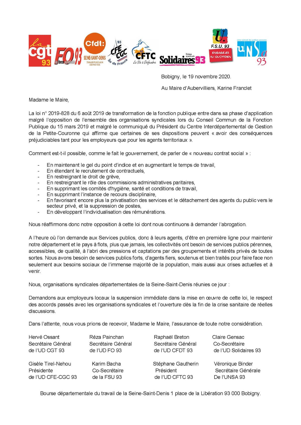 Courrier unitaire aux employeurs locaux du 93 Loi transformation Fonction Publique