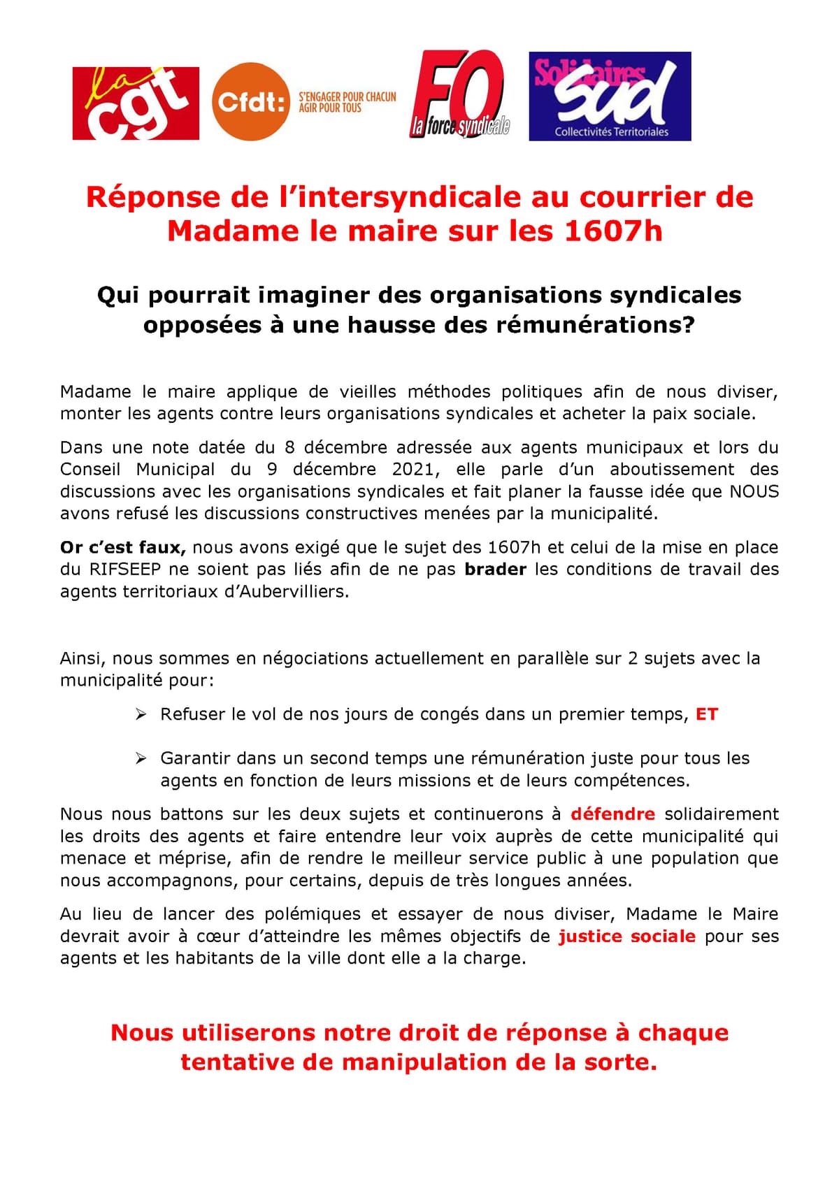 Salaires : le 27 janvier, l’heure est désormais à la mobilisation de toutes et tous!