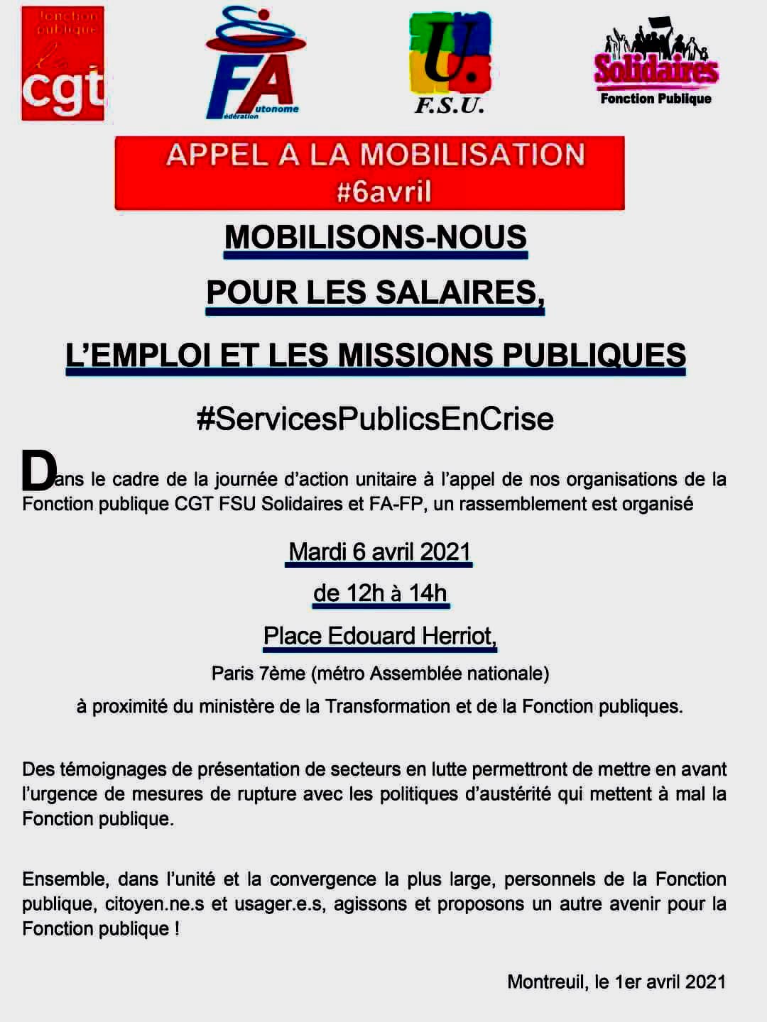 Mobilisons-nous pour les salaires, l'emploi et les missions publiques