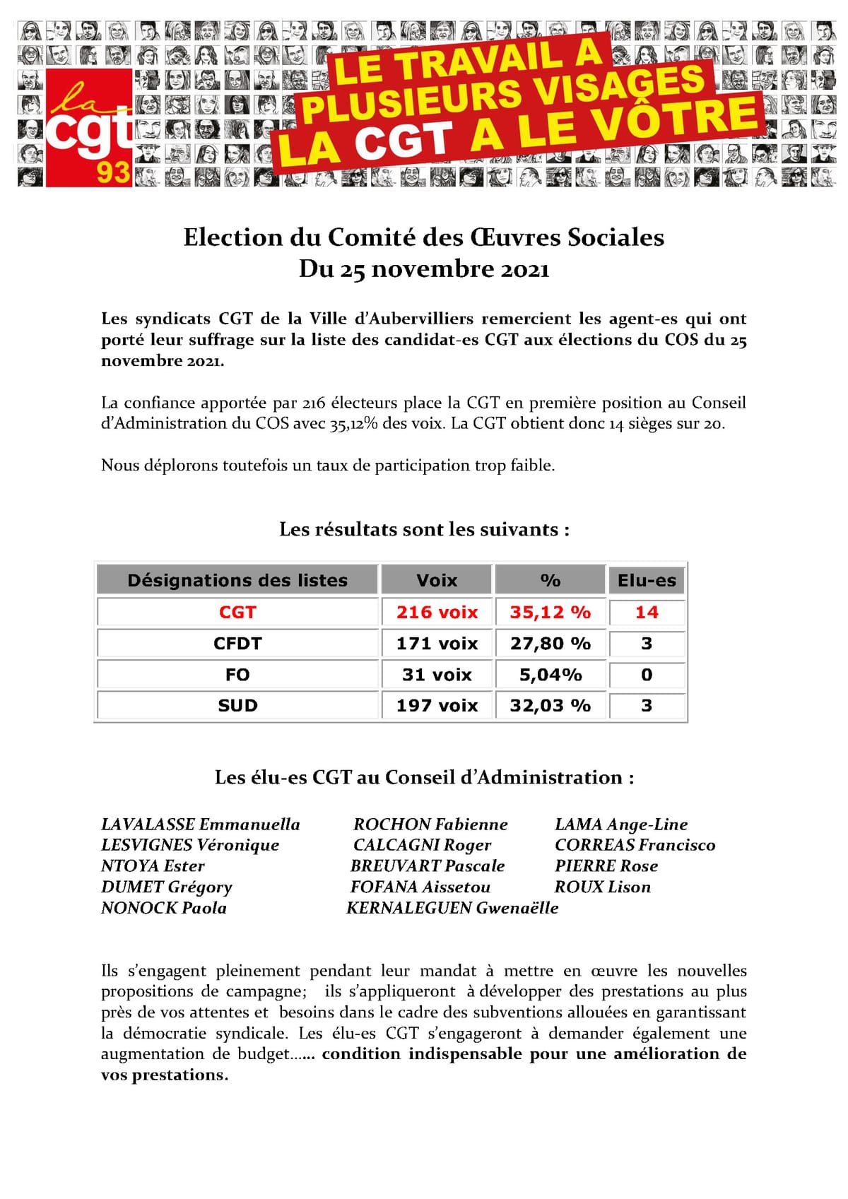 Résultats des élections du COS 2021