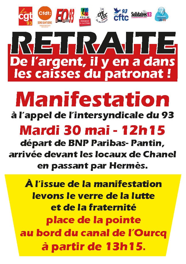 Manifestation à l’appel de l’intersyndicale du 93 mardi 30 mai