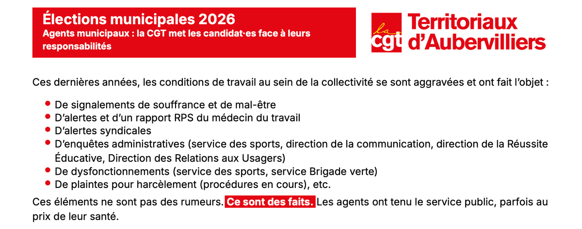 Municipales 2026 : la CGT met les candidat·es face à leurs responsabilités (tract)