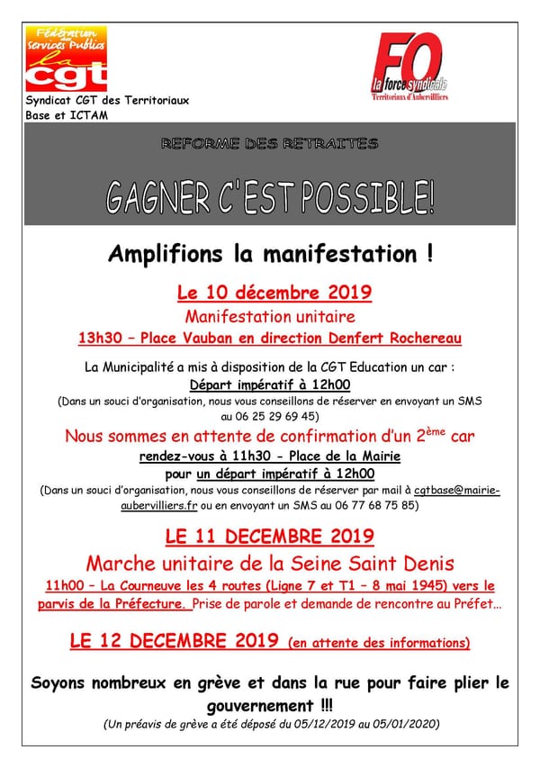 Gagner c'est possible, amplifions la manifestation !