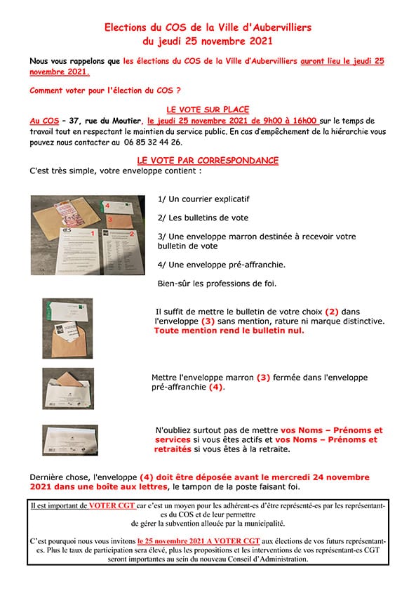 Modalités de vote des élections du COS jeudi 25 novembre