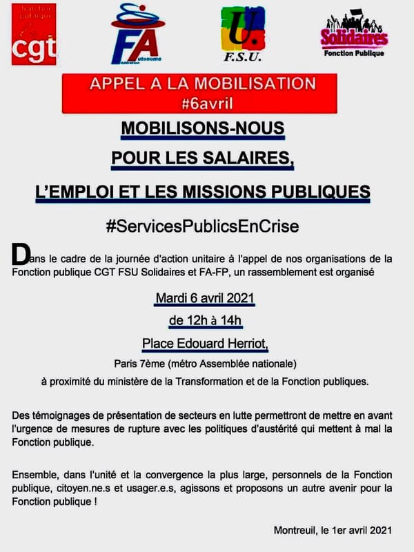 Mobilisons-nous pour les salaires, l'emploi et les missions publiques