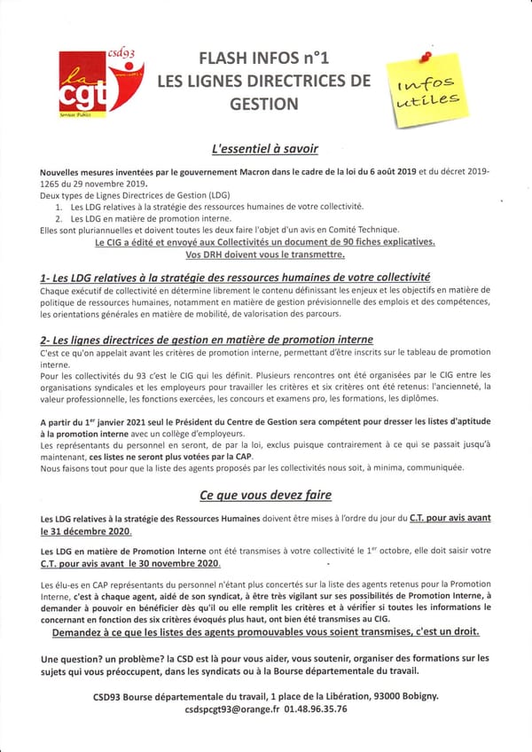 Lettre d'infos N°1 : les lignes directrices de gestion