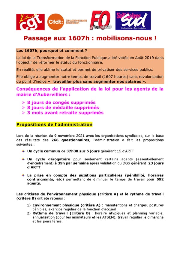 Passage aux 1607h : mobilisons-nous !
