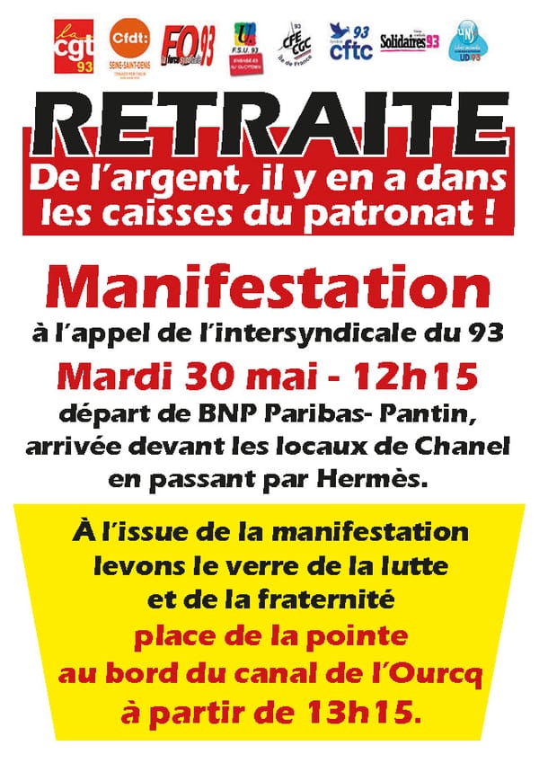 Manifestation à l’appel de l’intersyndicale du 93 mardi 30 mai
