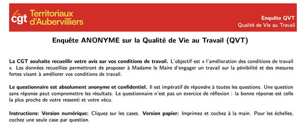 La CGT lance une enquête sur la qualité de vie au travail des agents de la Ville d’Aubervilliers